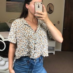 Floral cropped button up collared shirt